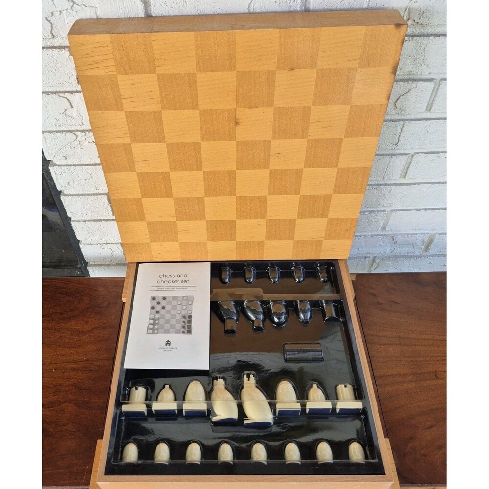 Michael Graves Post-Modern Chess Set With Checkers, New- Old